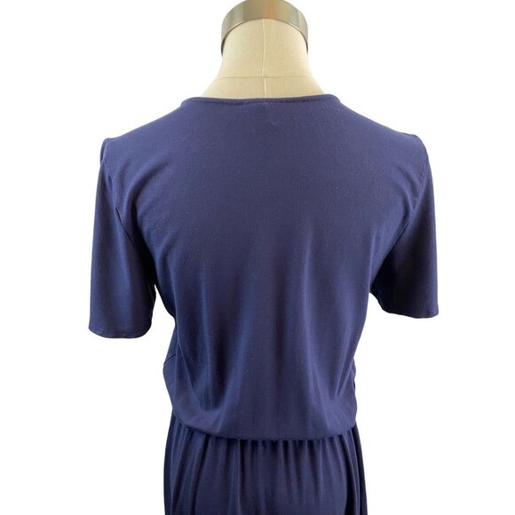 Small Tall Old Navy Navy Blue Knit Embroidered V-Neck Boho Dress - Picture 11 of 16